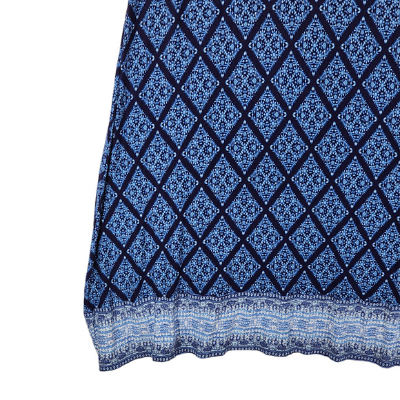 Loft Beach Maxi Dress S Women Blue Floral Diamond Argyle‎ Sleeveless Jersey Knit - Picture 4 of 11